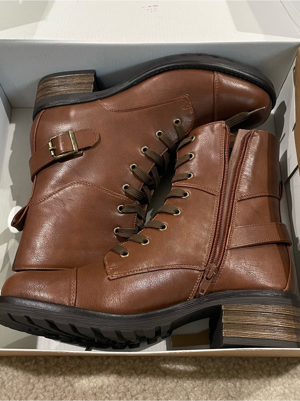 Indigo Road Brown Lace-Up Ankle Boots w Side Zipper and Buckle Women’s Size 6
